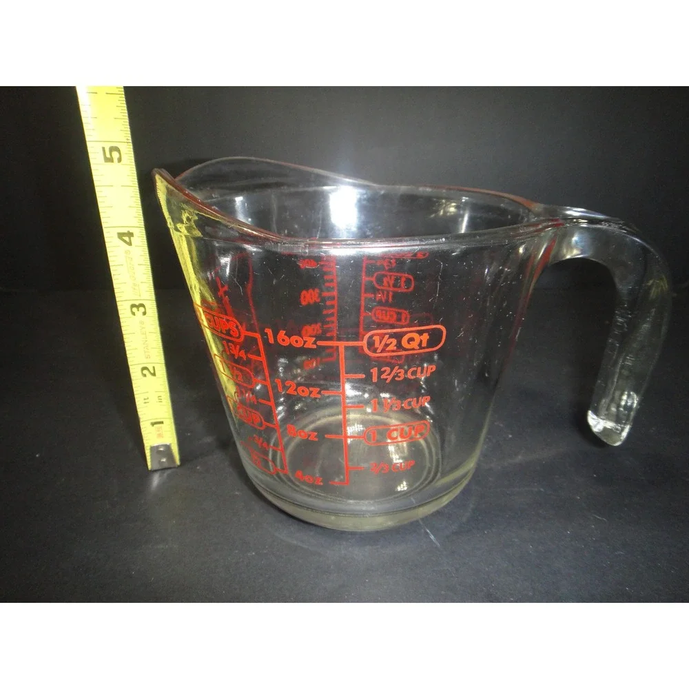 Anchor Hocking 2 Cup Glass Measuring Cup Red Markings 16oz 500ml Made in USA VTG